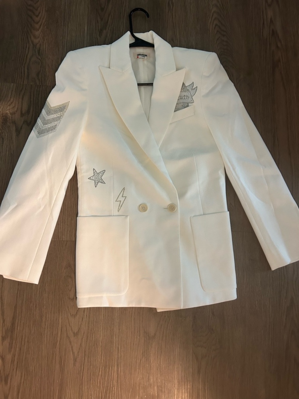 Zadig & Voltaire White Double-Breasted Blazer with Silver Embellishments